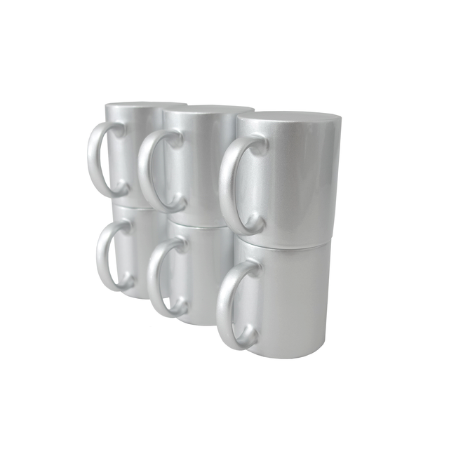 Taza Perlada Plata 11oz Sublimación 12pzs