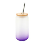 Vaso de Vidrio Glaseado con Tapa de Bamboo y Popote de Acero Inoxidable 13oz 6pzs