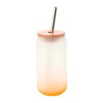 Vaso de Vidrio Glaseado con Tapa de Bamboo y Popote de Acero Inoxidable 13oz 6pzs