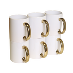 Taza Blanca 11oz Asa Oro Sublimación 12pzs