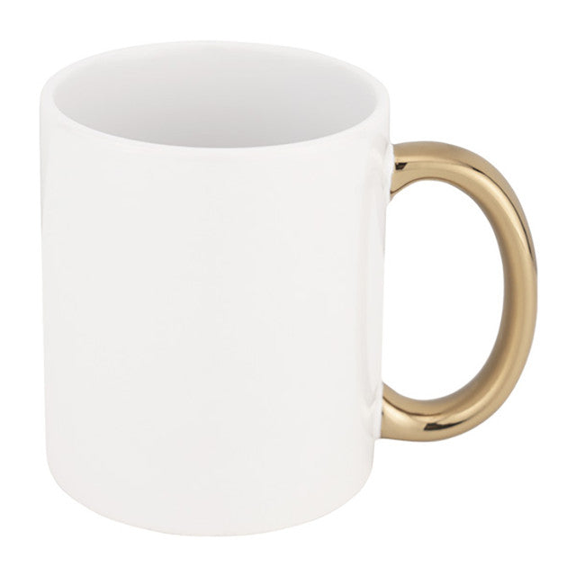 Taza Blanca 11oz Asa Oro Sublimación 12pzs
