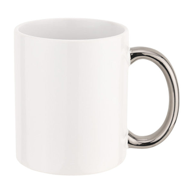Taza Blanca 11oz Asa Plata Sublimación 12pzs