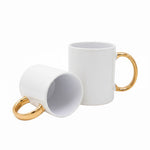 Taza Blanca 11oz Asa Oro Sublimación 12pzs